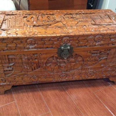 PAC006 Vintage Carved Wooden Chest Surprise Lot