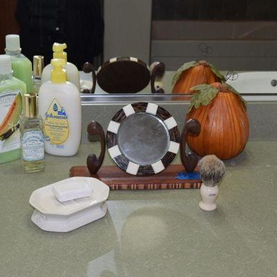 Soaps, Mirror, and Brush