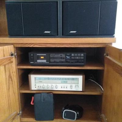 Bose Speakers, Akai Cassette Deck, Technics Receiver, and Pioneer Headohones