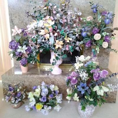 Faux Floral Arrangements with Decorative Vases