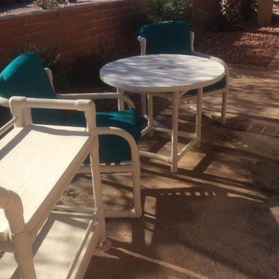 Tubular Designed Patio Table, Chairs and Cart
