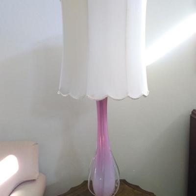 Pink Glass Table Lamp with Silk Shade