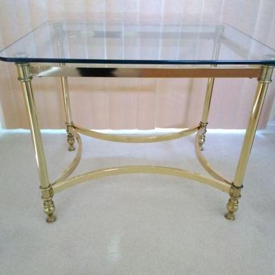 Brass Finish End Table with Glass Top
