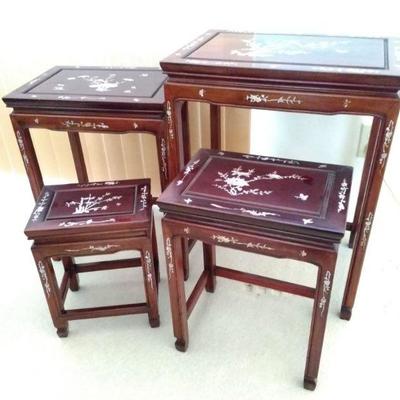 Asian Nesting Accent Tables with Inlaid Mother of Pearl Accents