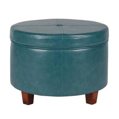 Homepop Large Faux Leather Round Storage Ottoman - ...