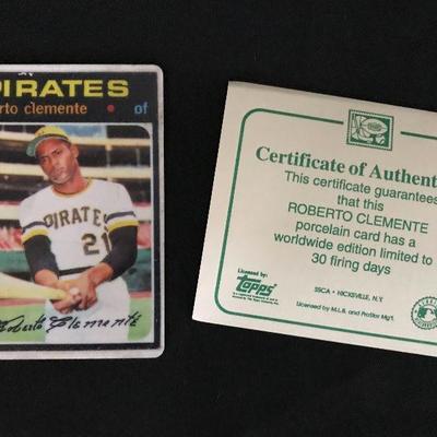 1971 Topps Roberto Clemente porcelain card with certificate. Estate sale price: $32