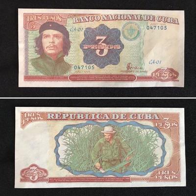 1995 Banco Nacional de Cuba. 3 (three / tres) pesos. Che Guevara on the front. Estate sale price: $40