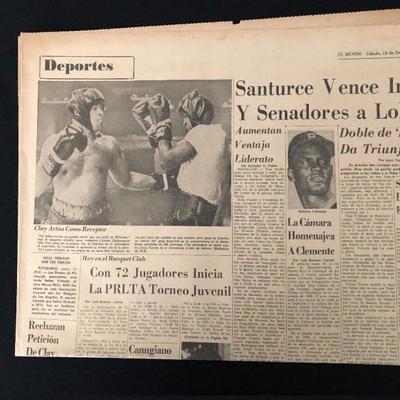 January 14, 1967. El Mundo newspaper. The Puerto Rican chamber of representatives will give an ode to Roberto Clemente. $75