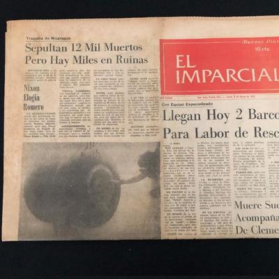 January 8, 1973. El Imparcial newspaper. The U.S. is sending 2 ships over to help with the search of the remains of Roberto Clemente and...
