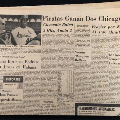 Newspaper (El Mundo) article on April 23, 1969: during a Pirates game versus the Chicago Cubs,  Roberto Clemente had 7 turns to bat,...