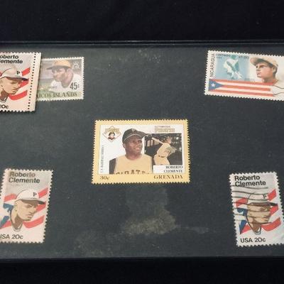 Roberto Clemente stamps. In frame. $15