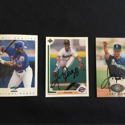 Yamil Benitez, Joey Cora and Joey Cora signed baseball cards. $15 each.