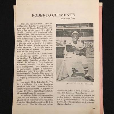 A high school booklet with a poem about Roberto Clemente, inspiring the readers to do right by his memory and all he gave to his country...