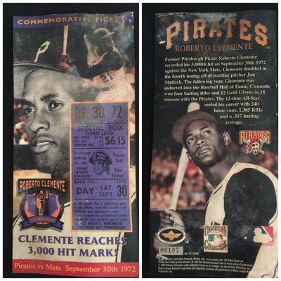 A 1997 Roberto Clemente commemorative Pittsburgh Pirates ticket. Ticket stub for the September 30, 1972 game at Three Rivers Stadium when...