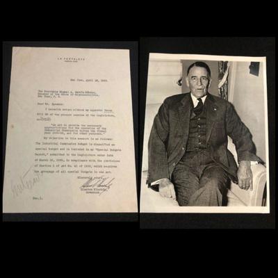1935 letter from Puerto Rico Governor Blanton Winship addressed to Miguel Garcia Mendez, Speaker of the Puerto Rico House of...