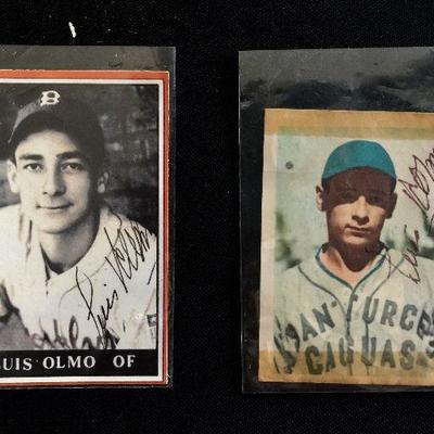 Luis Olmo cards. One when he was in Boston, and the other during his time in Puerto Rico when he winter baseball. Both are signed, with...