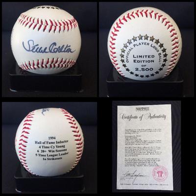 Signed and certified baseball by STEVE CARLTON (HOF). It also comes with an acrylic case.  Estate sale price: $125