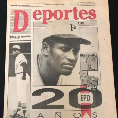 December 26, 1992. El Vocero de Puerto Rico newspaper. A Homage to Roberto Clemente after 20 years. $75