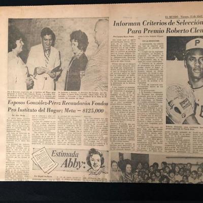 April 13, 1973. El Mundo newspaper. There is a criteria being informed on how to make selections for the Roberto Clemente Awards. $75