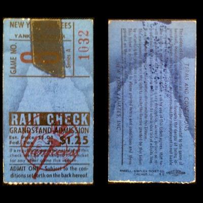 Ticket stub @ $20. From 1923-1979 the date was not included on New York Yankees Stadium Grandstand and Bleacher ticket stubs, but base on...