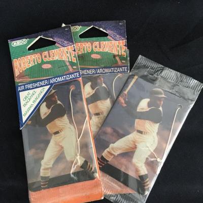 Roberto Clemente air fresheners. The two on the left @ $12 each. The one on the right @ $10.