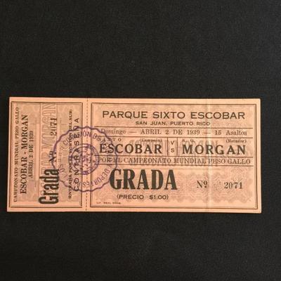 Very rare PSA 1939 World Championship Sixto Escobar vs K.O. Morgan boxing ticket. Stamped at entrance. Authentic. $195