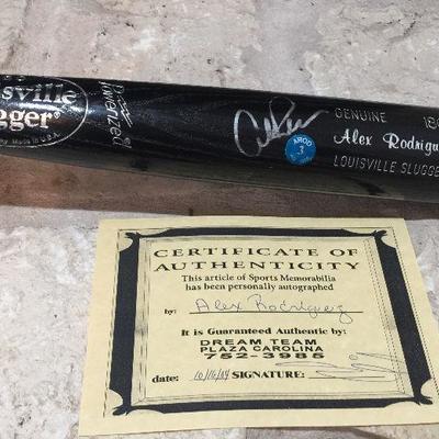 Alex Rodriguez' game day bat and signature on the bat. Certified. Estate sale price: $850