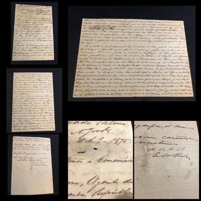 Oct 1895 Unique and a great piece of history letter from Eugenio Maria de Hostos to Tomas Estrada Palma , the first Cuban President after...