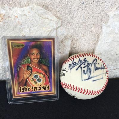 Felix “Tito” Trinidad trading card and autographed baseball. Estate sale price for both pieces: $50
[left] 1996 Ringside Boxing Card #37...