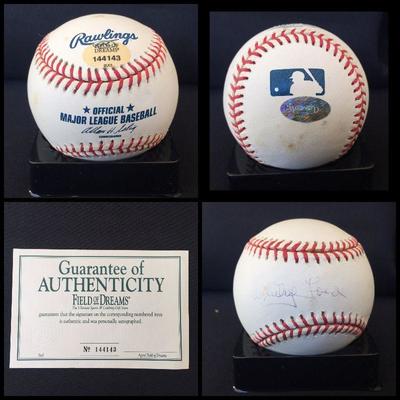 Signed and certified baseball by WHITEY FORD (HOF). It also comes with an acrylic case. Estate sale price: $125