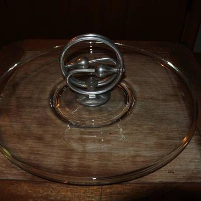 Glass Serving Platter with Metal Handle