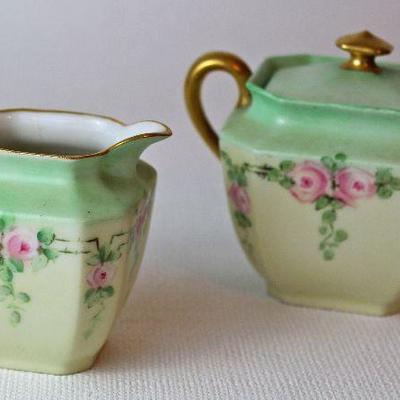 Theodore Haviland, Limoges, France, hand painted porcelain pitcher and creamer