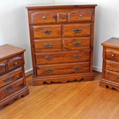 three piece ensemble - chest of drawers and two bedside chests