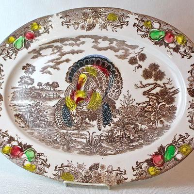 vintage transfer ware turkey platter, made and hand decorated in Japan