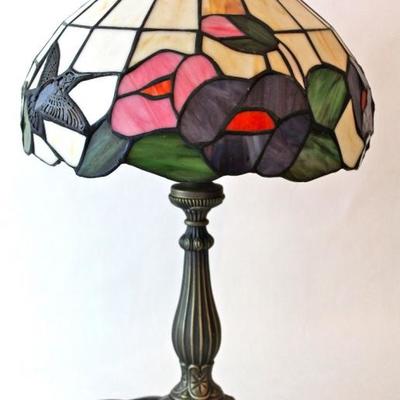 colored glass and metal lamp