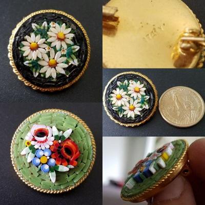 Antique florentine floral micro-mosaic brooches 