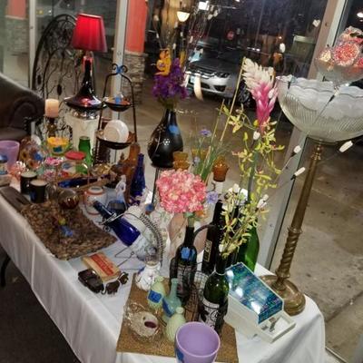 Table full of home Decore and hand made items as well