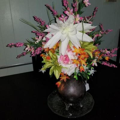 Handmade high quality silk flower arrangement in a w.b. Rodgers silver pitcher