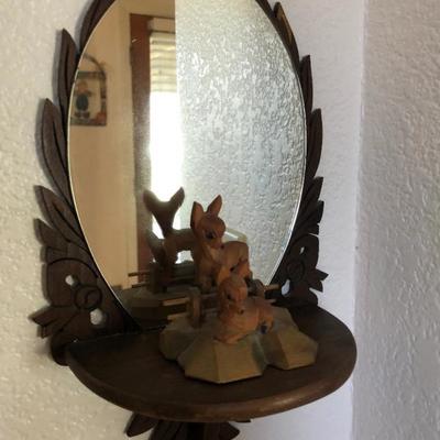 Hand carved wooden mirror deer 