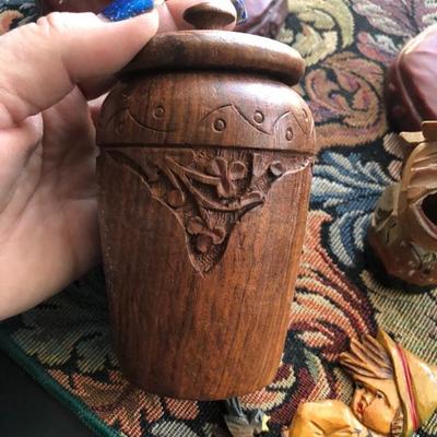 Hand carved wooden jar 