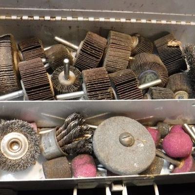 case full of drill wire brushes and grinding stone ...