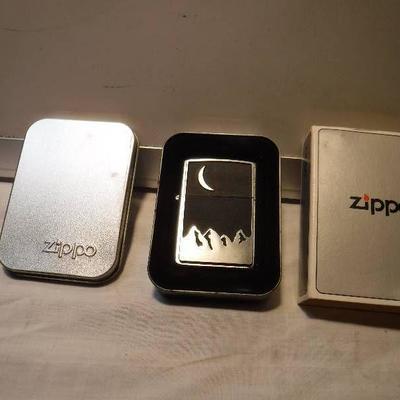Zippo wind proof lighter with moon and mountains s ...