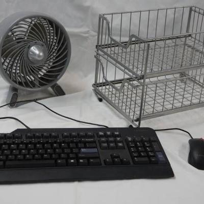 Office Lot ~ Fan, Keyboard, Mouse, and Metal Stora ...