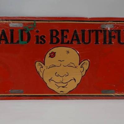 Vintage Bald is Beautiful Licence Plate