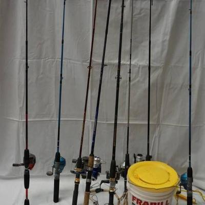 Lot of 8 Fishing Rod & Reels + Bonus!!