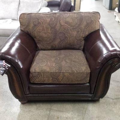 Dark Brown Leather Look Rolled Arm Chair with Pais ...