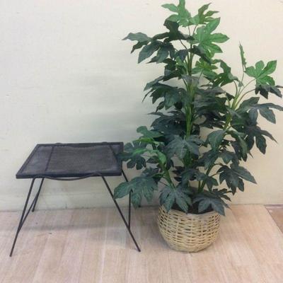 Metal Table with Faux Plant