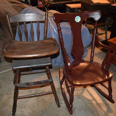 Vintage High Chair, Wooden Rocker