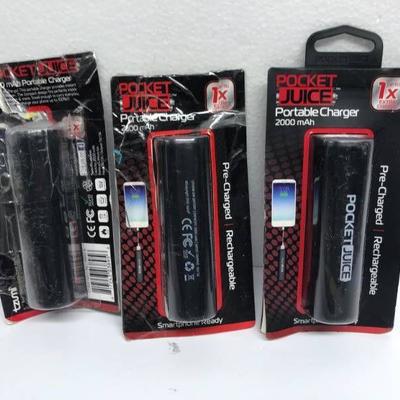 LOT OF 3 BLACK POCKET JUICE PORTABLE CHARGERS