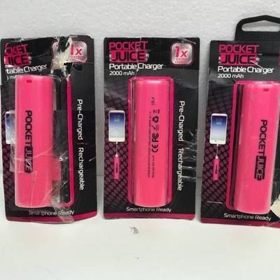 LOT OF 3 PINK POCKET JUICE PORTABLE CHARGERS